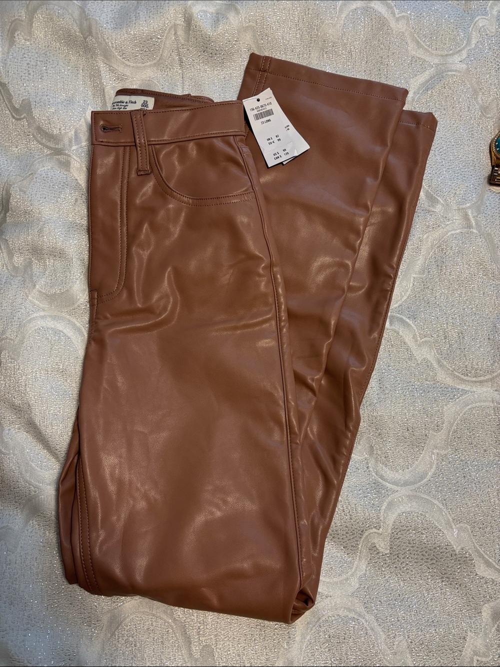 Abercrombie & Fitch Straight-Leg Faux Leather Jeans in Brown/rose